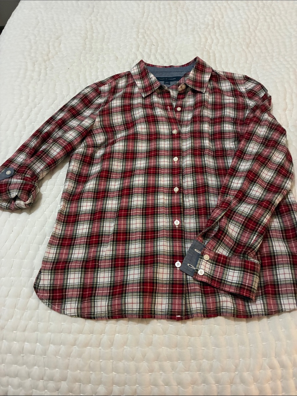 Tommy Hilfiger Red and White Plaid Button-Down Shirt size M